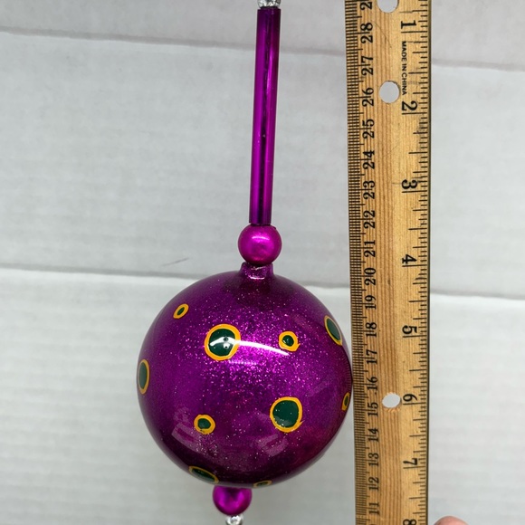 VTG KURT ADLER 6 Polka-Dot Kringle Glass Christmas Ornament Orig Box Fuchsia/Gr - Picture 3 of 16